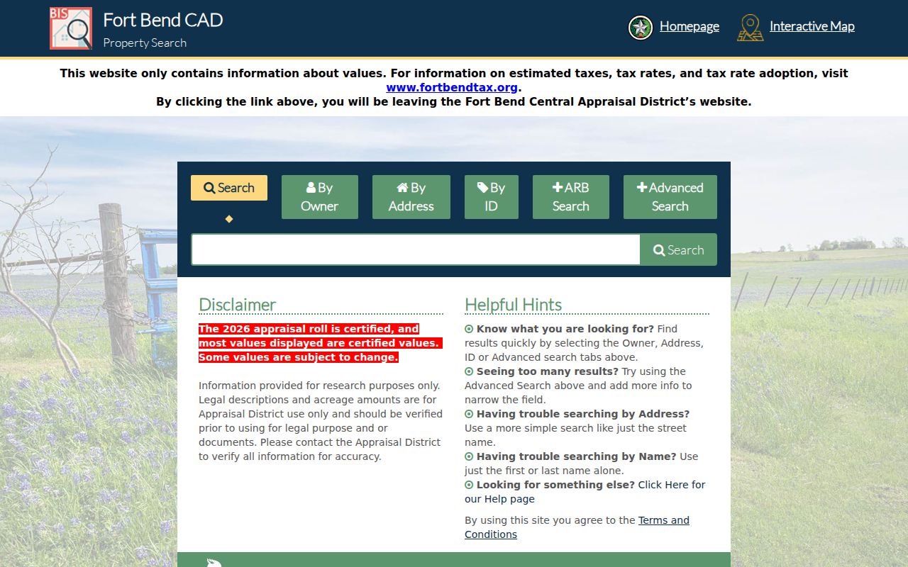 Katy residents directory Fort Bend CAD property search tabs