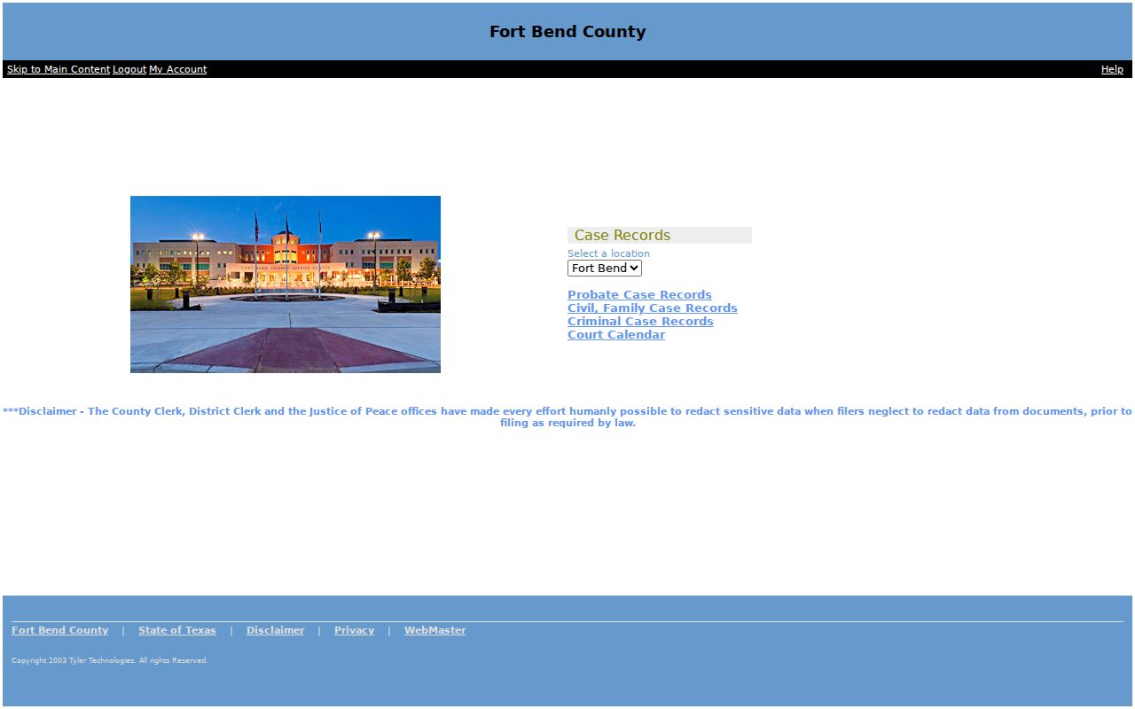 Katy resident lookup view of Fort Bend Odyssey case record modes
