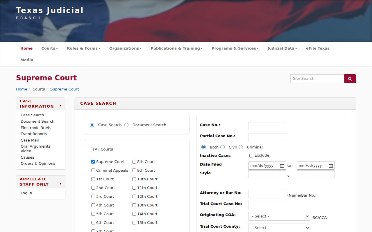 Katy resident lookup view of Texas court case and document search